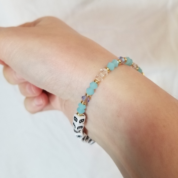 Little Words Project "BE HAPPY" Blue & Clear Crystal Bracelet with Pouch - Picture 6 of 6